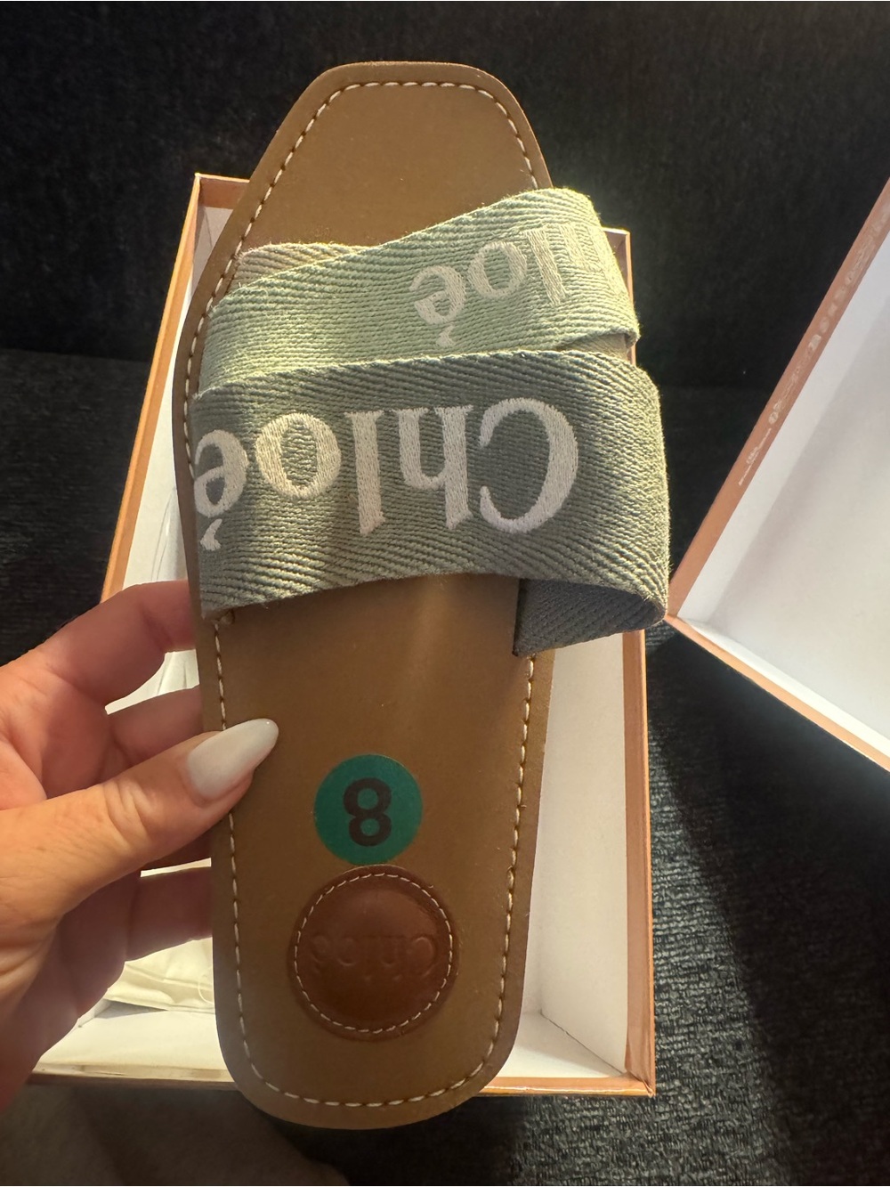 Chloe woody Logo Slide Sandals in aloe